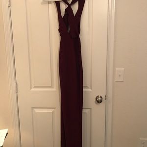 Burgundy house of cb long dress with long slit